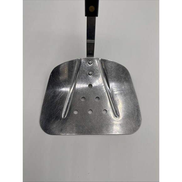 Vintage Spatula Lifter & Slotted Spoon Set Stainless Steel USA 1960s Wood Handle - Picture 3 of 9